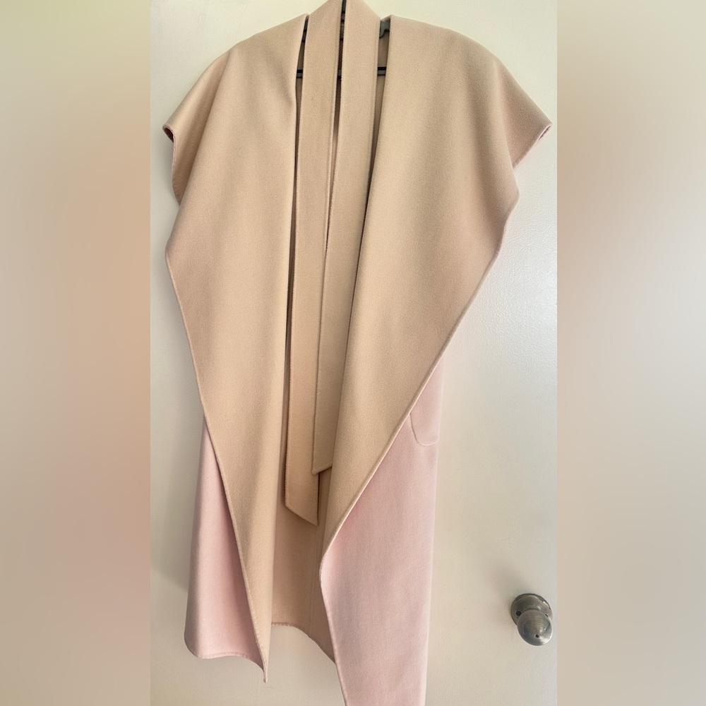 BCBGMaxAzria Tan and Pink Reversible Sleeveless Coat